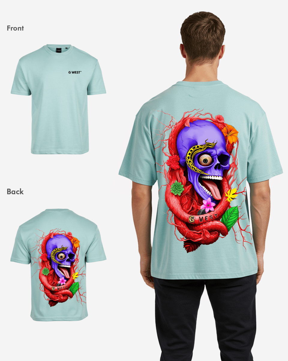 G WEST OVERSIZED PREMIUM SNAKE SKULL T-SHIRT Mens