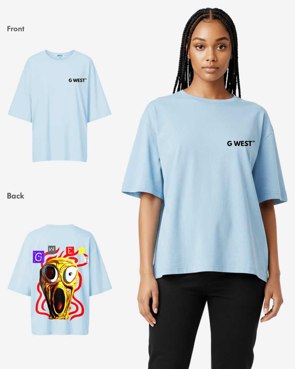 G West Womens Oversized Premium T Shirt Scary Face