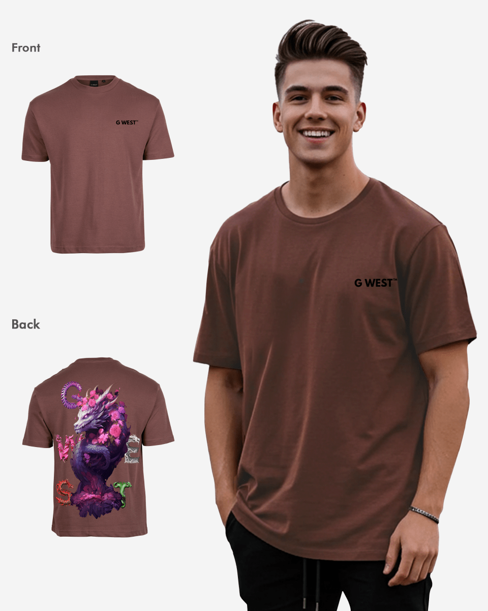 G West Mens Oversized Purple Dragon Tee