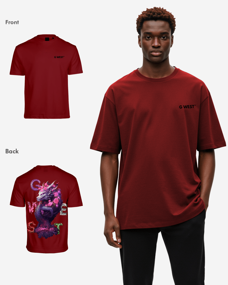 G West Mens Oversized Purple Dragon Tee