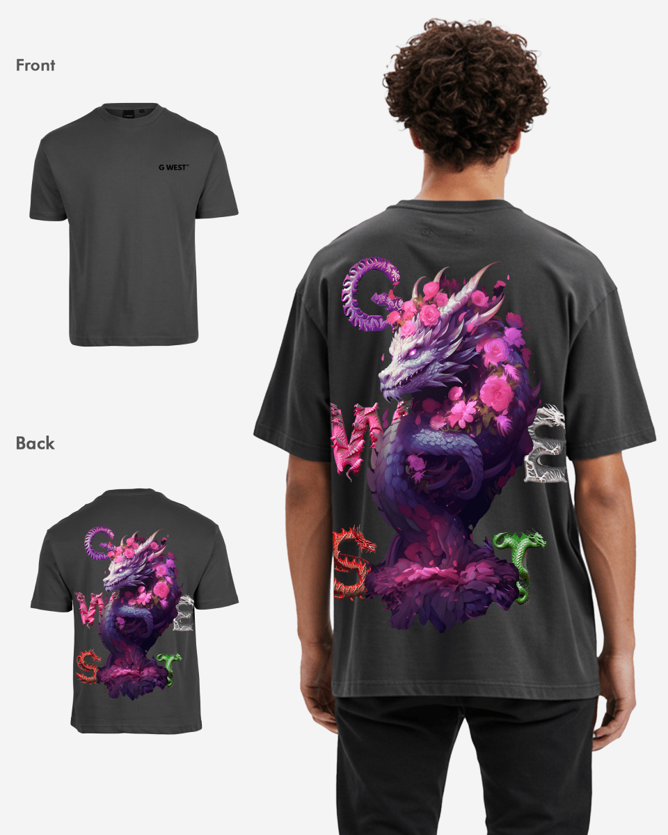 G West Mens Oversized Purple Dragon Tee