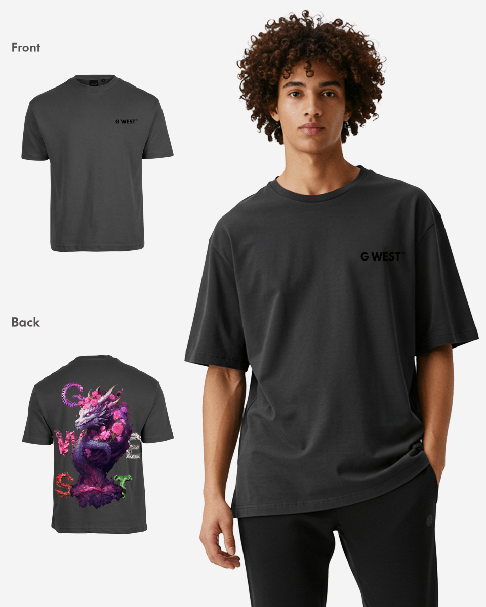 G West Mens Oversized Purple Dragon Tee