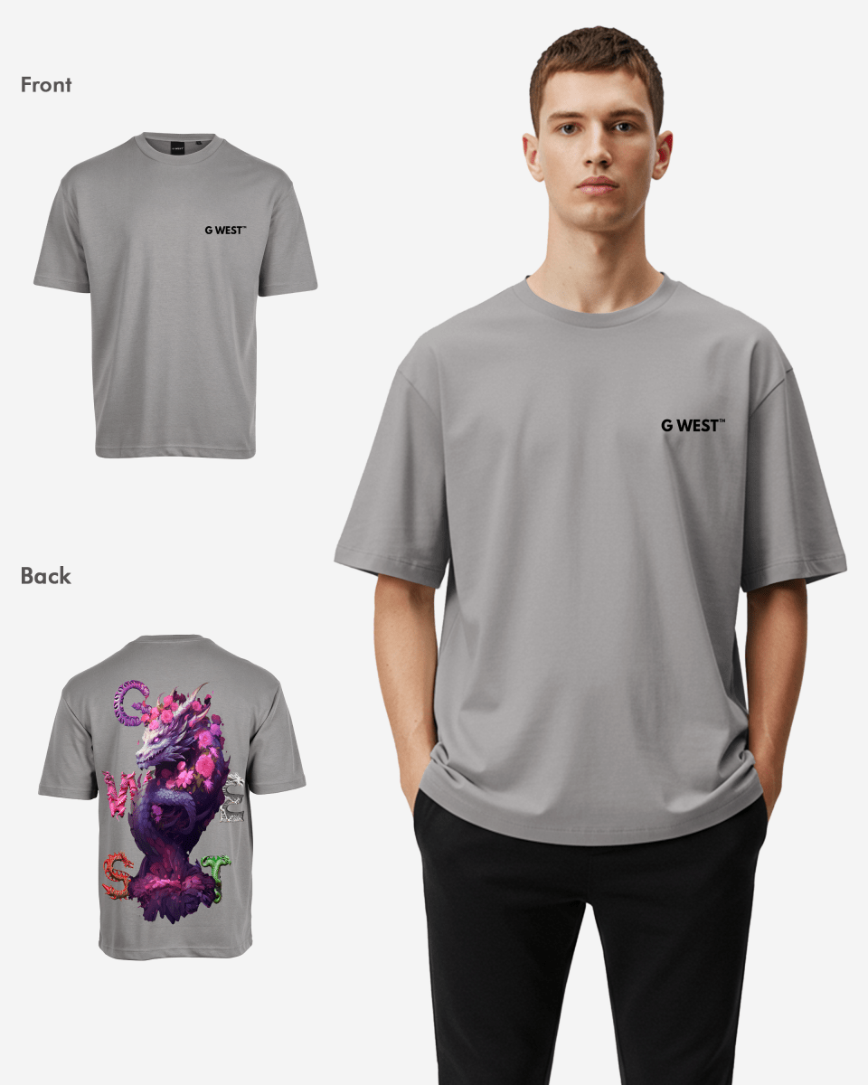 G West Mens Oversized Purple Dragon Tee
