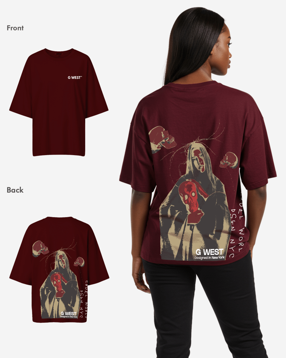 G West Womens Oversized Red Skull Tee