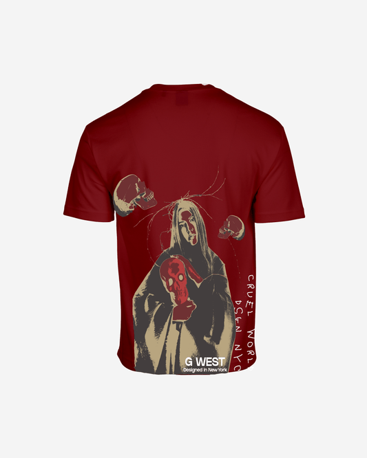 G West Mens Oversized Red Skull Tee