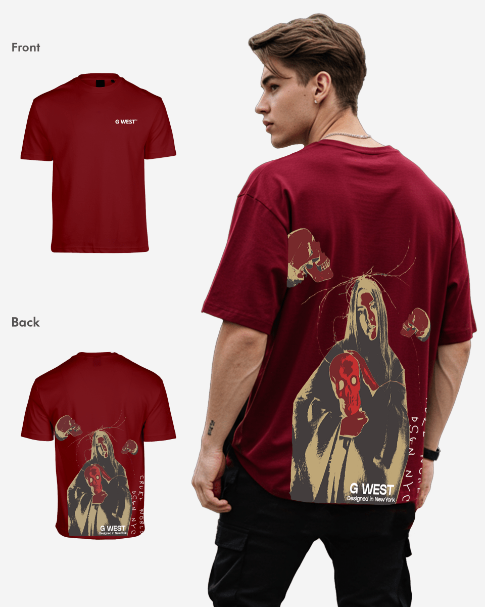 G West Mens Oversized Red Skull Tee