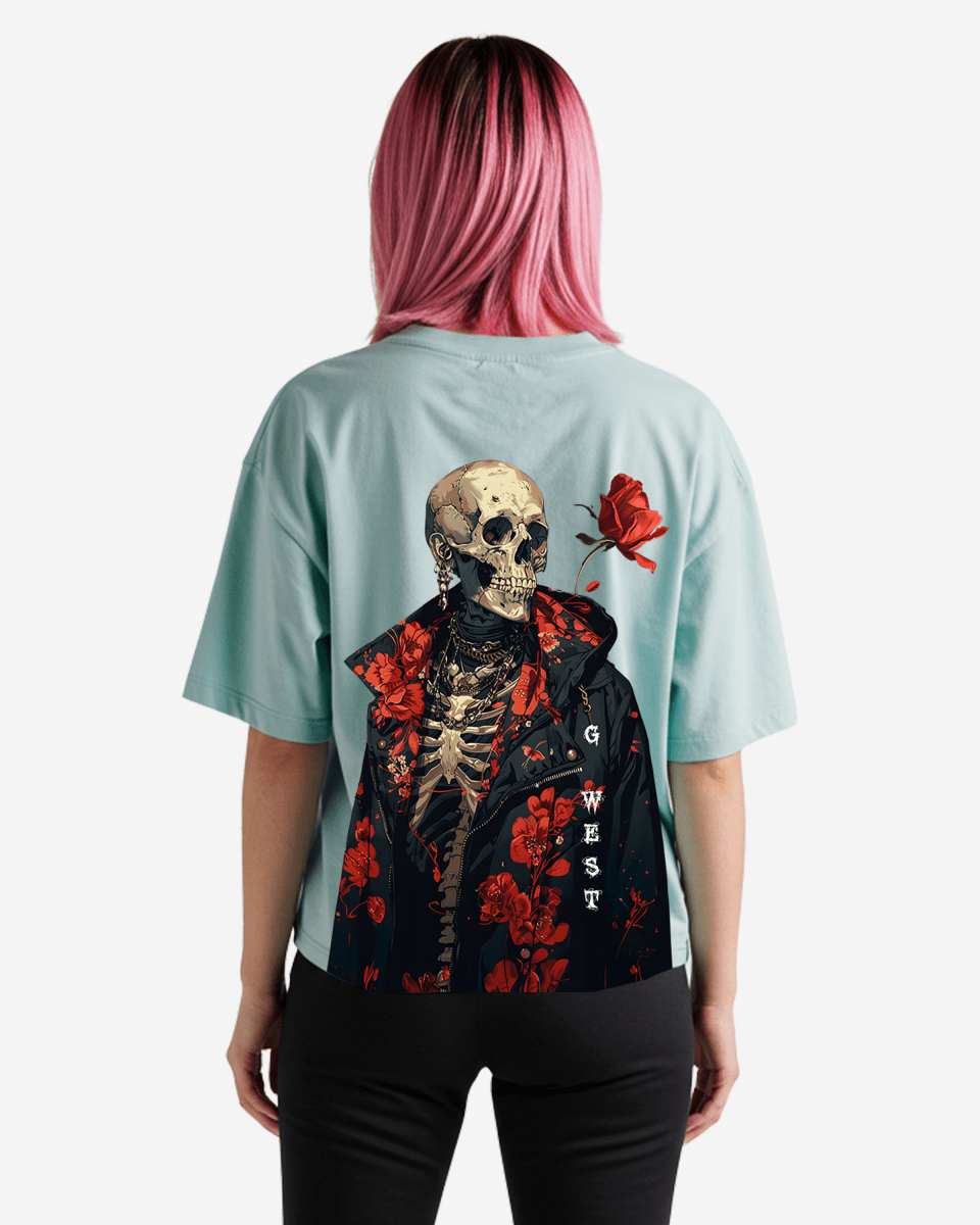 G West Womens Oversized Skull & Rose T Shirt
