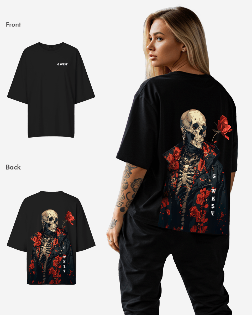 G West Womens Oversized Skull & Rose T Shirt