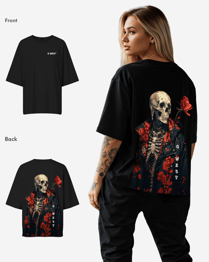 G West Womens Oversized Skull & Rose T Shirt