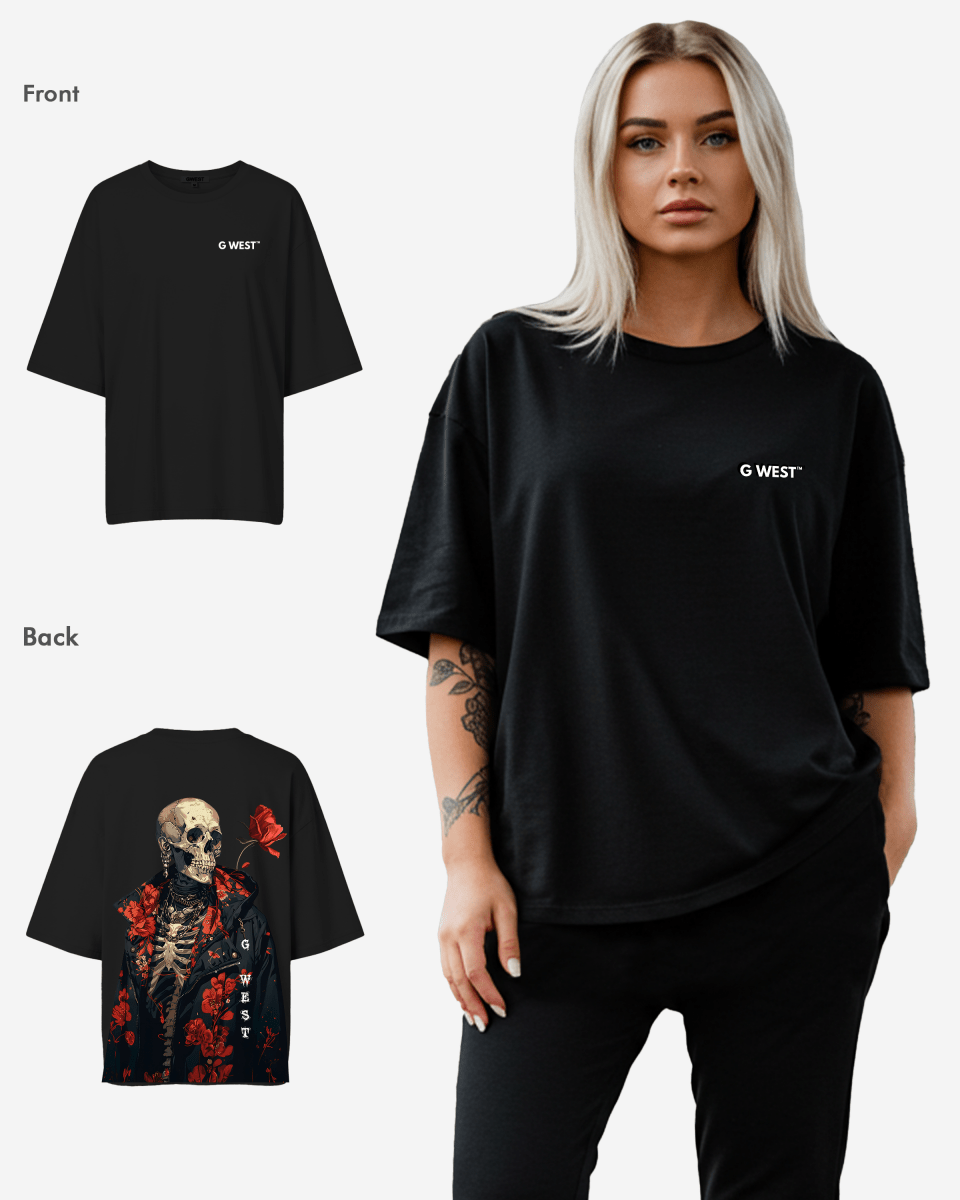 G West Womens Oversized Skull & Rose T Shirt