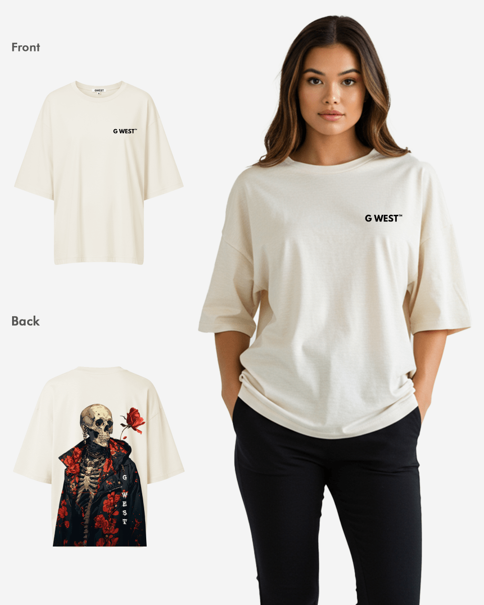 G West Womens Oversized Skull & Rose T Shirt