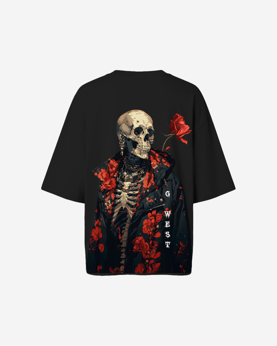 G West Womens Oversized Skull & Rose T Shirt