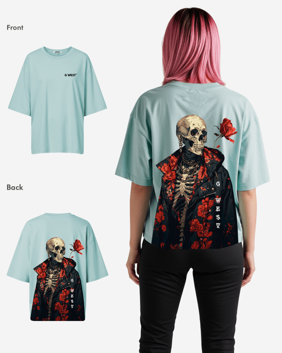 G West Womens Oversized Skull & Rose T Shirt