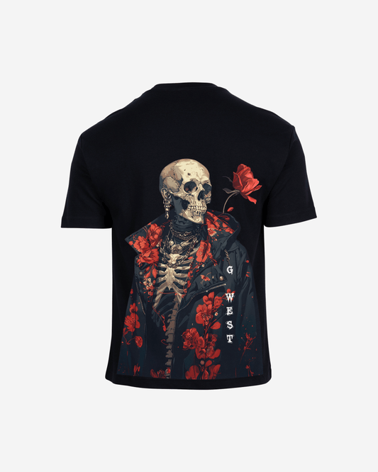 G West Mens Oversized Skull & Rose T Shirt
