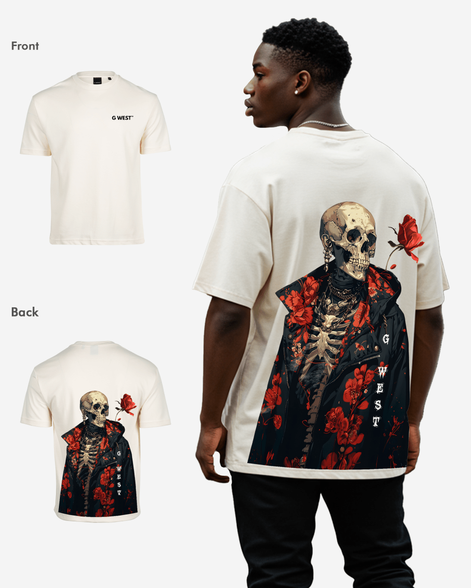 G West Mens Oversized Skull & Rose T Shirt