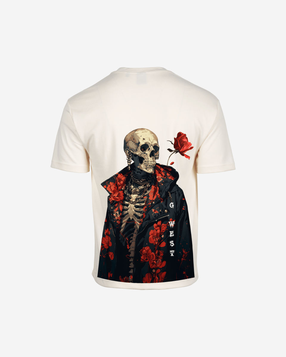G West Mens Oversized Skull & Rose T Shirt