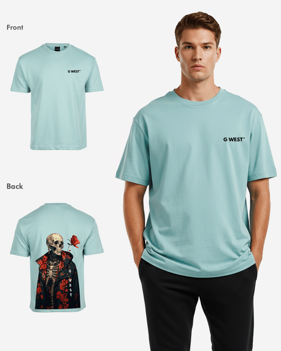 G West Mens Oversized Skull & Rose T Shirt