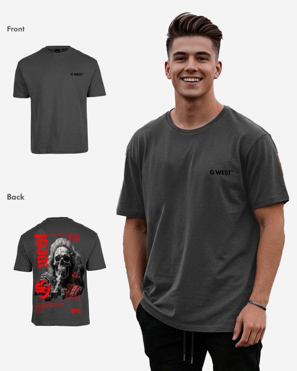 G West Oversized Smoke Skull T-Shirt Mens