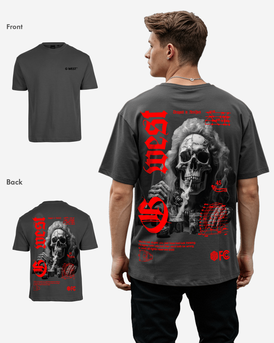 G West Oversized Smoke Skull T-Shirt Mens