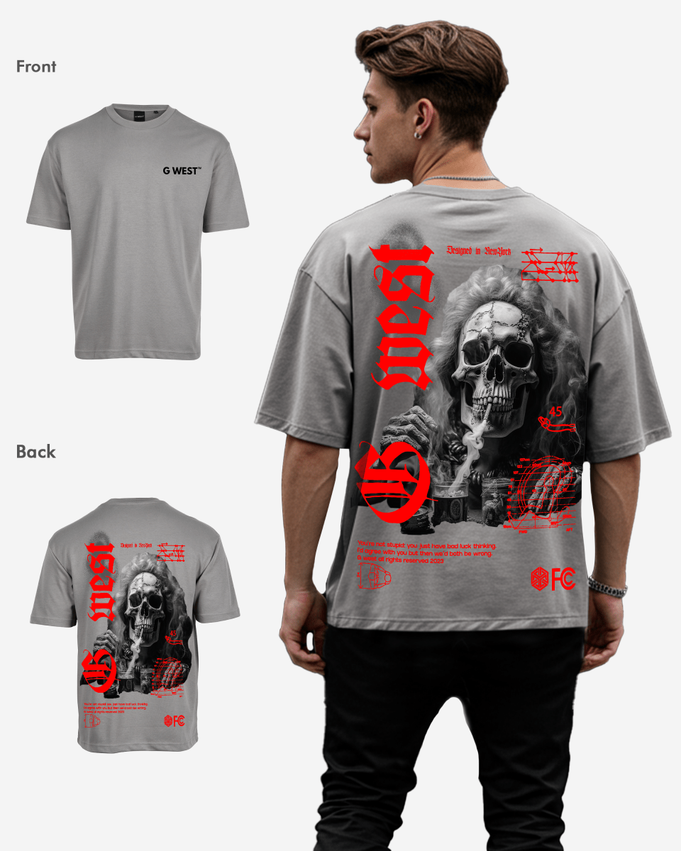 G West Oversized Smoke Skull T-Shirt Mens