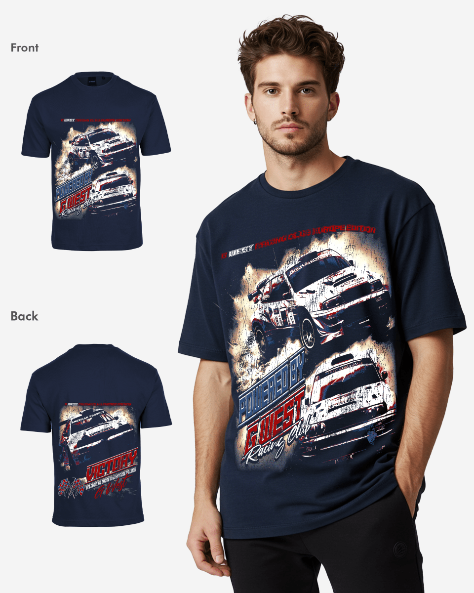 G West Mens Racing Club Double Hit Premium Oversized Tee Front And Back Print