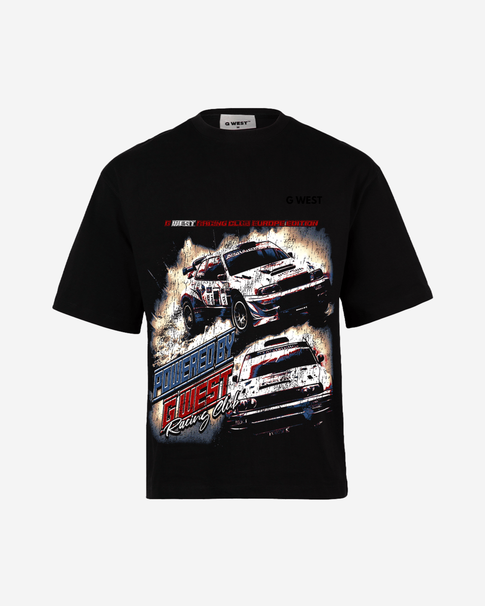 G West Mens Racing Club Double Hit Premium Oversized Tee Front And Back Print