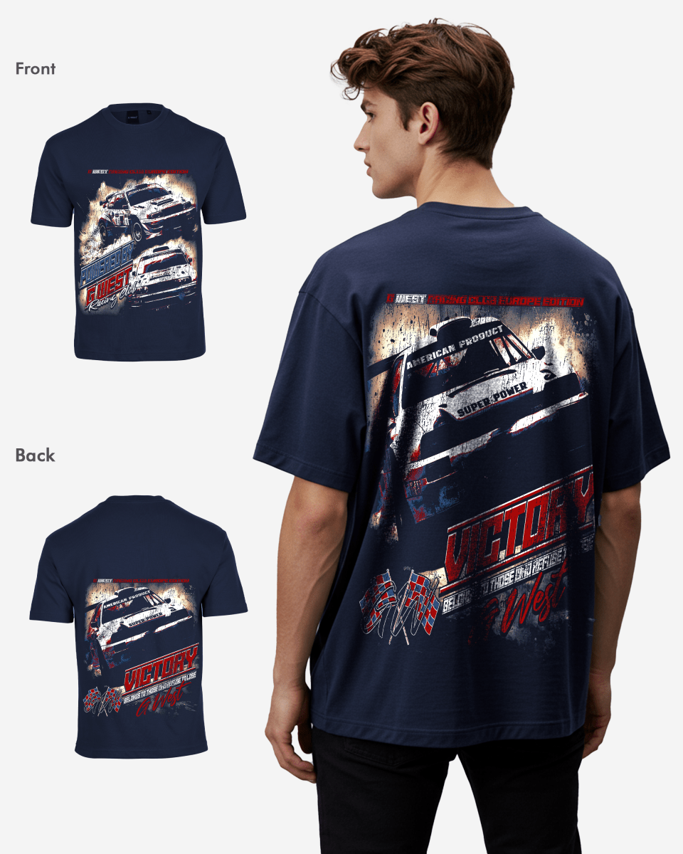 G West Mens Racing Club Double Hit Premium Oversized Tee Front And Back Print