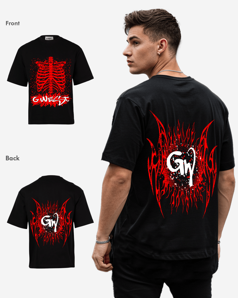 G West Rhinestone Skeleton Body Oversized T-Shirt Mens