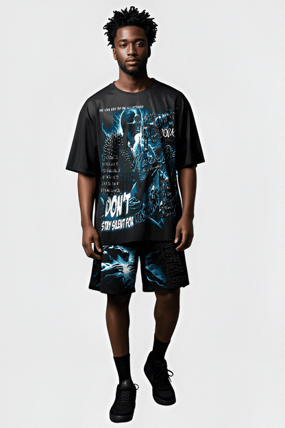 G WEST RHINSTONE WORLD TOUR 3/4 SLEEVES MESH SHORT SET
