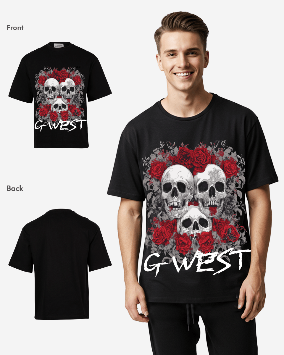 G West Roses And Bones Oversized T-Shirt Mens