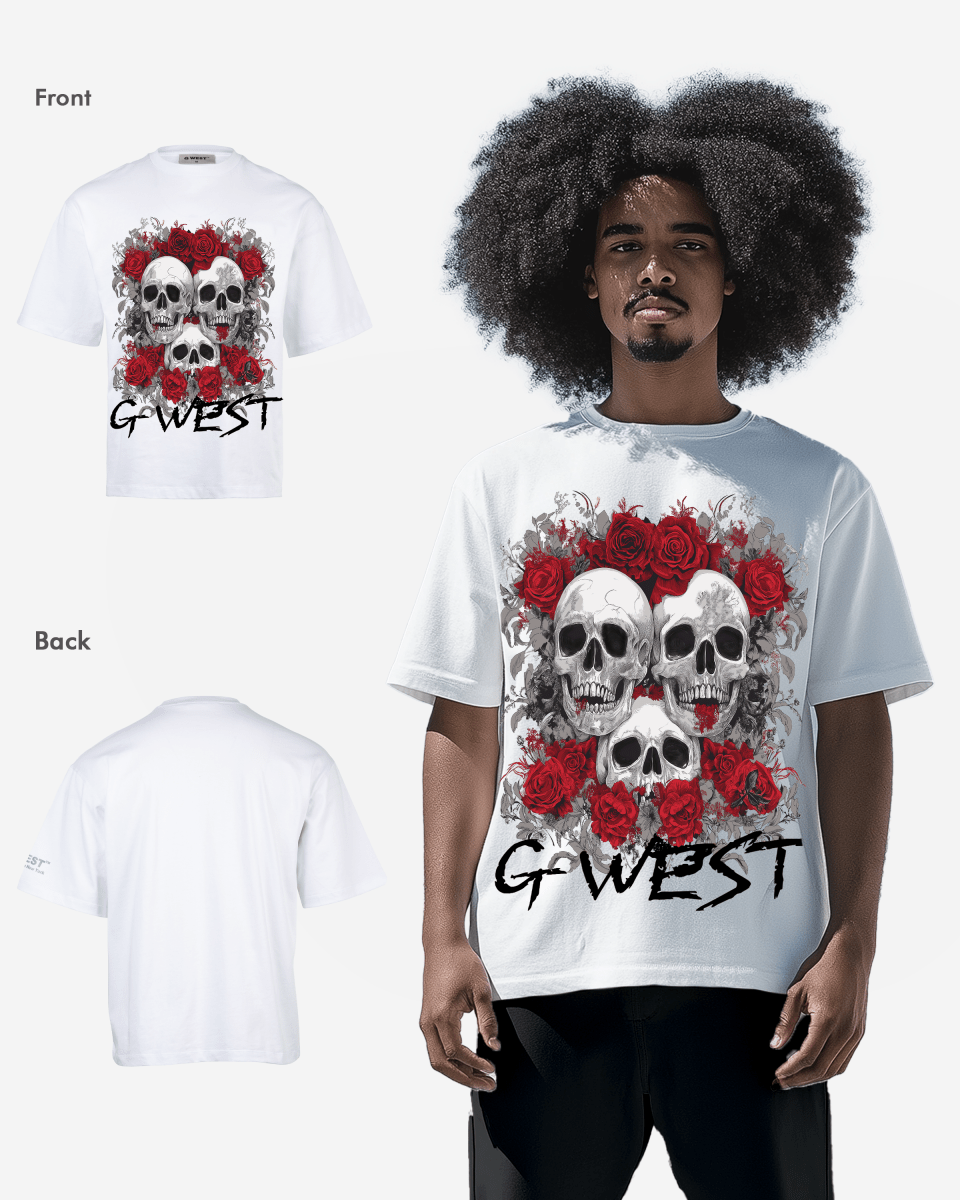 G West Roses And Bones Oversized T-Shirt Mens