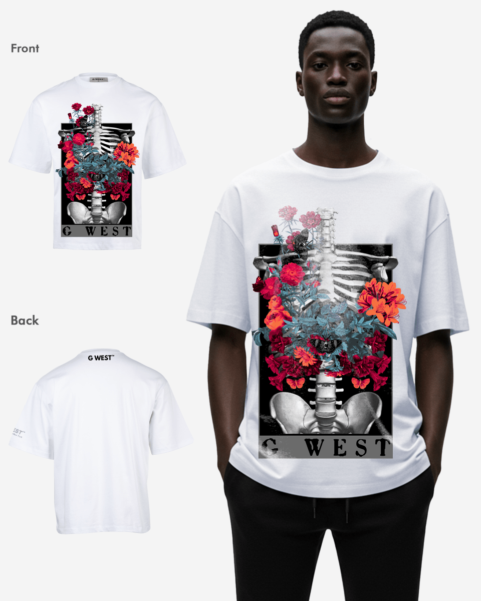 G WEST skeleton in bloom OVERSIZED T-Shirt Mens