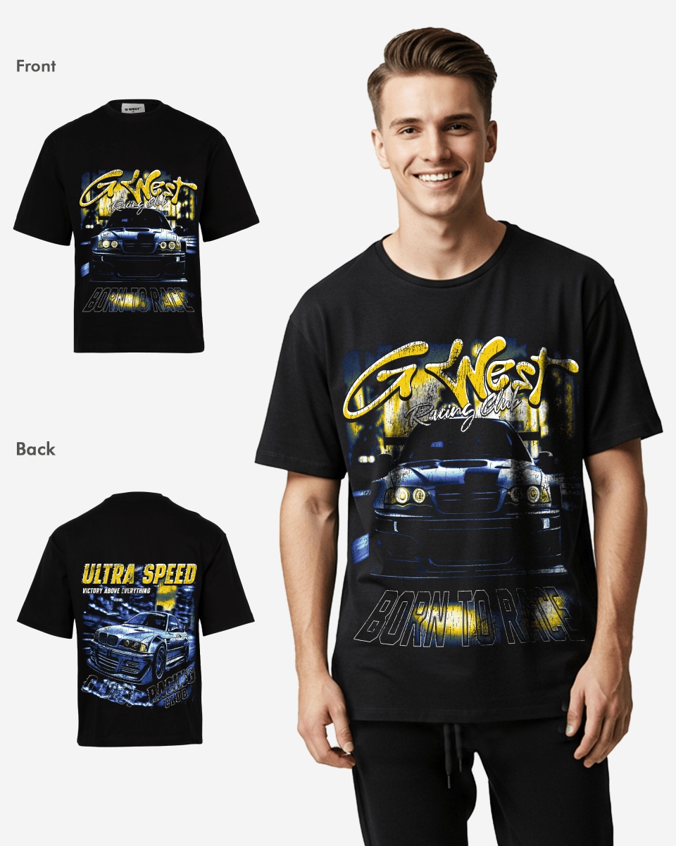 G West Mens Ultra Speed Premium Oversized Tee Front And Back Print