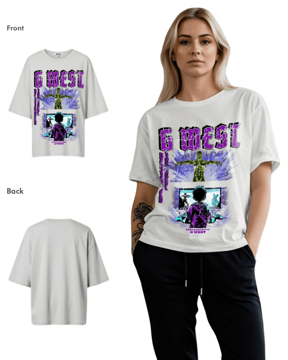G West Womens Game of G Baby Blue Black Oversized Tee