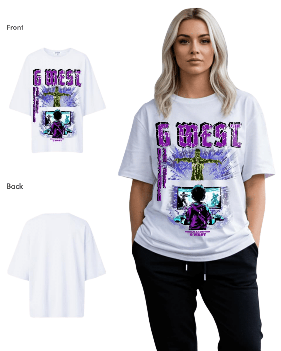 G West Womens Game of G Baby Blue Black Oversized Tee