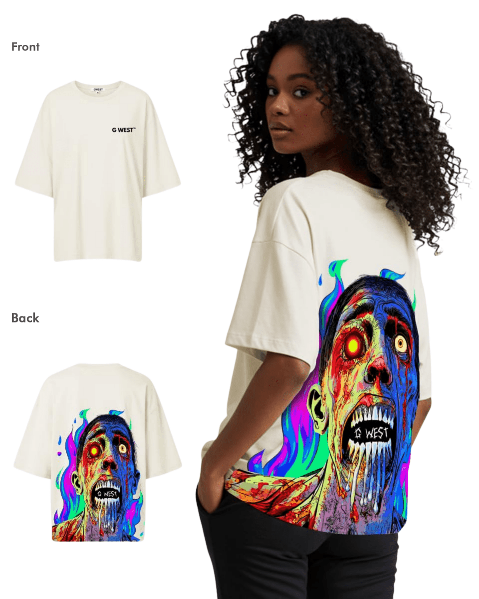G West Womens Oversized Flaming Zombie Tee