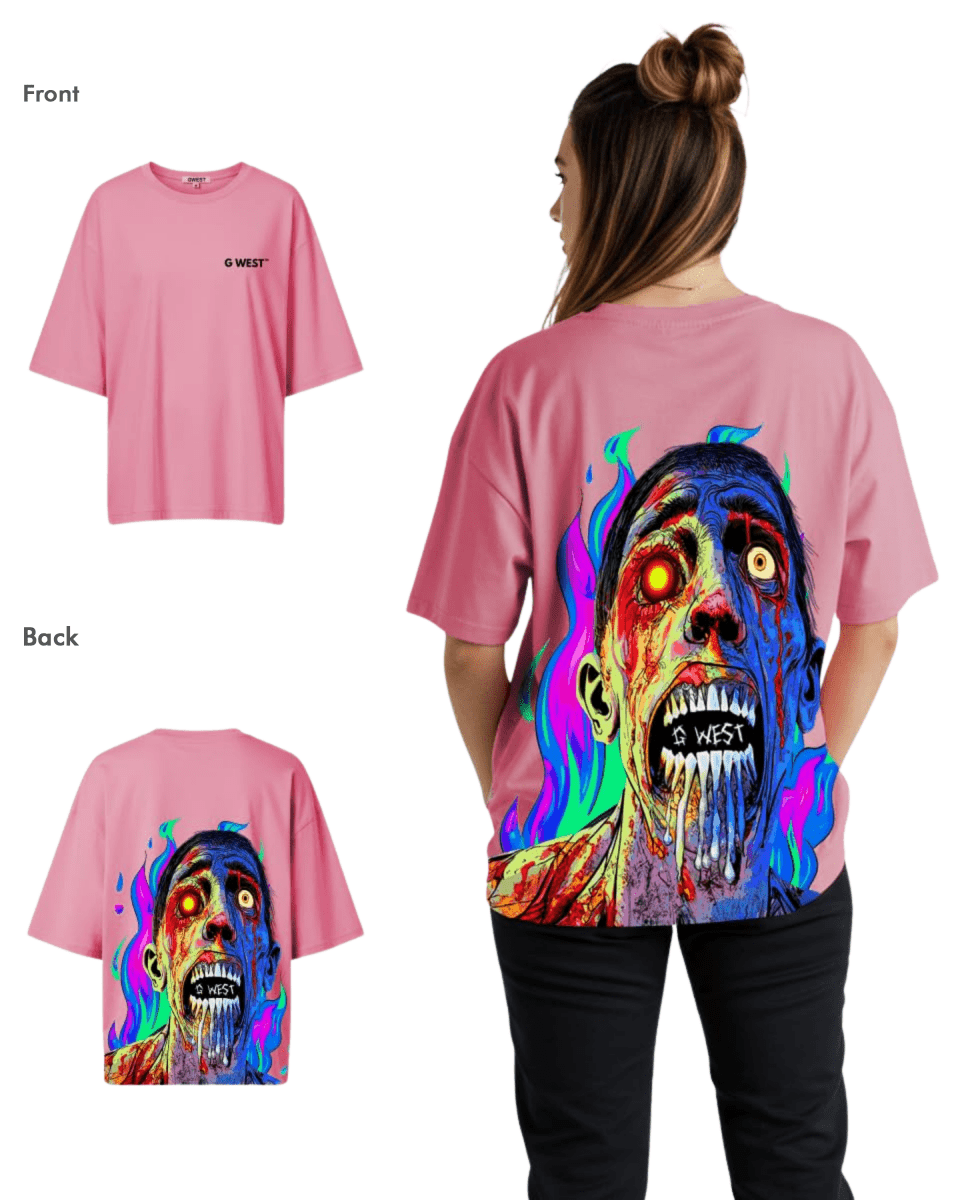G West Womens Oversized Flaming Zombie Tee