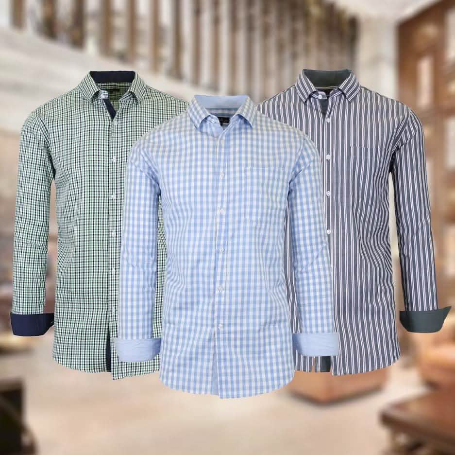 Camisa de vestir estampada de manga larga ajustada para hombre Galaxy by Harvic