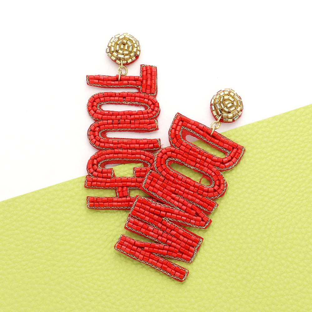 Game Day Felt Back Beaded Touch Down Message Dangle Earrings