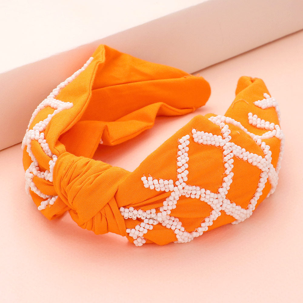 Game Day Seed Beaded Check Patterned Knot Burnout Headband