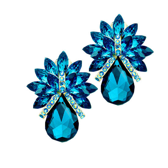 Women's Glass Crystal Petal Teardrop Clip On Dangle Earrings