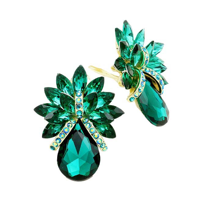 Women's Glass Crystal Petal Teardrop Clip On Dangle Earrings
