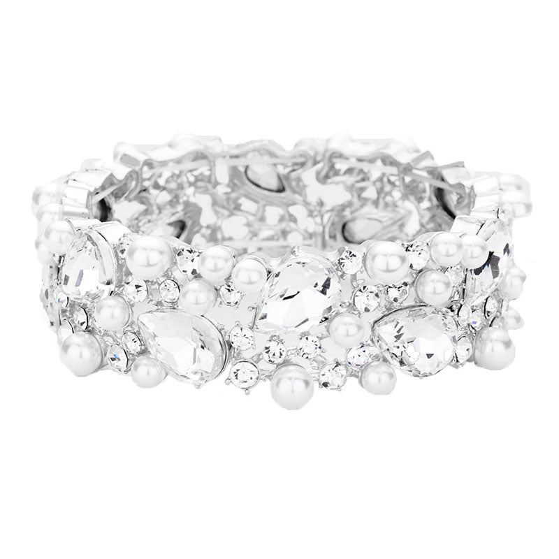 Glass Crystal Teardrop Pearl Stretch Bracelet