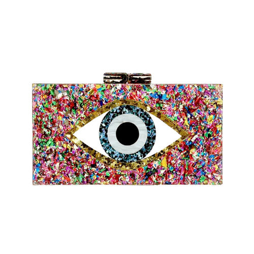 Glittered Evil Eye Celluloid Acetate Clutch Crossbody Bag