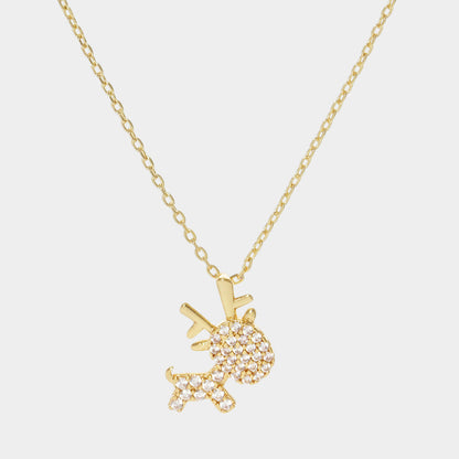 Gold Dipped CZ Reindeer Pendant Necklace