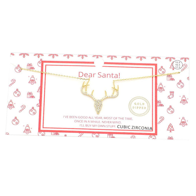 Gold Dipped CZ Reindeer Pendant Necklace