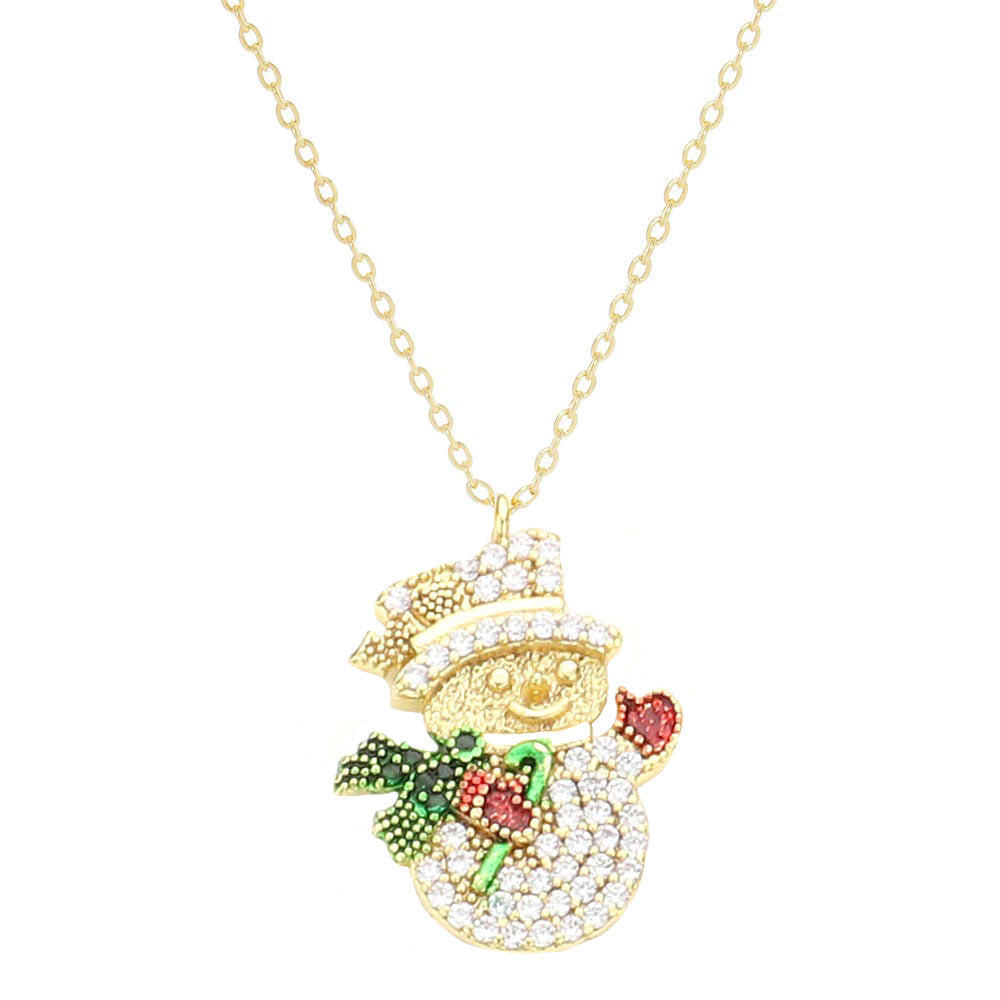 Gold Dipped CZ Snowman Pendant Necklace