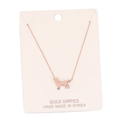 Gold Dipped Dachshund Heart Charm Dog Detailed Necklace
