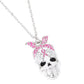 Gold Dipped Enamel Pink Ribbon Skull Pendant Necklace