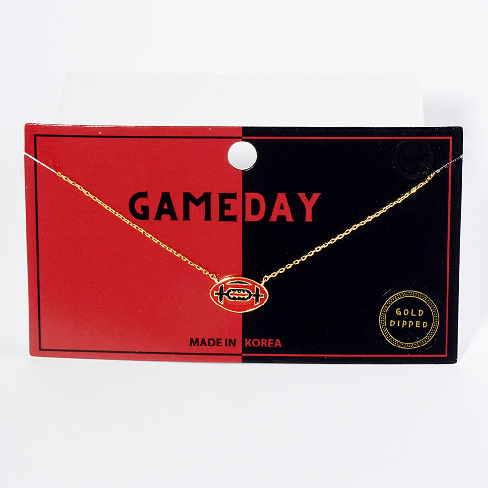 Gold Dipped Gameday Enamel Football Pendant Necklace